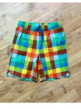 Hanna Andersson Colorful Plaid Swim Trunks Size 8